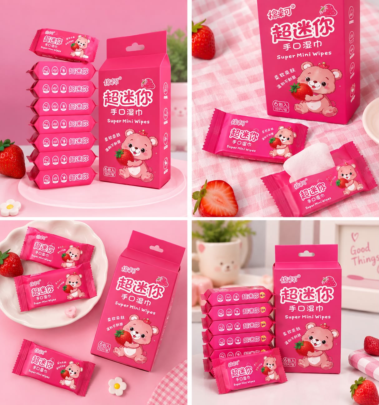 Strawberry Bear Wet Wipes Pack